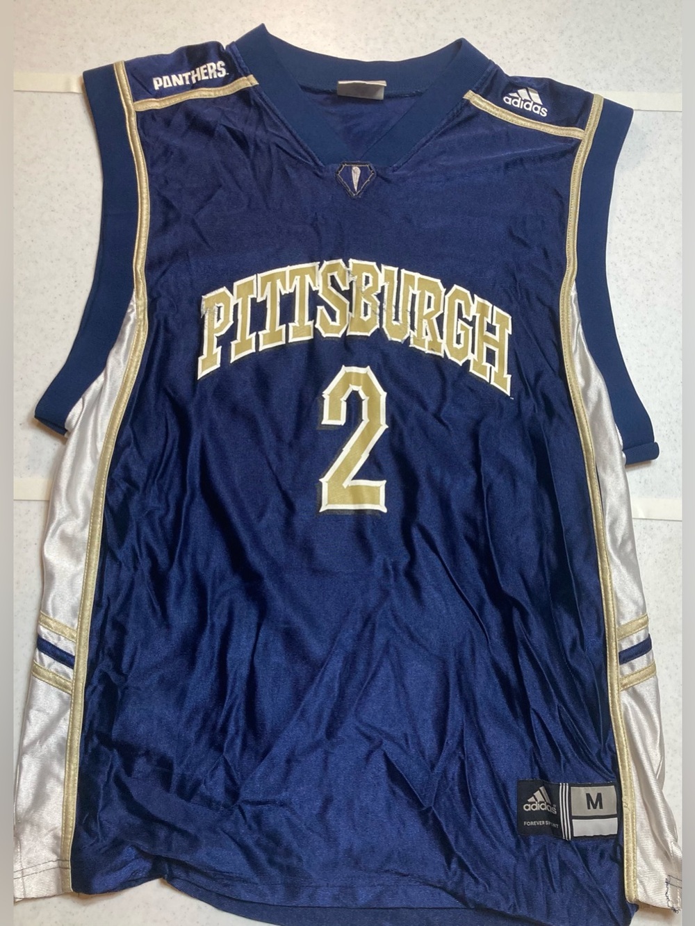 Vintage University of Pittsburgh #2 Pitt Navy Gold Basketball Jersey Adidas sz M